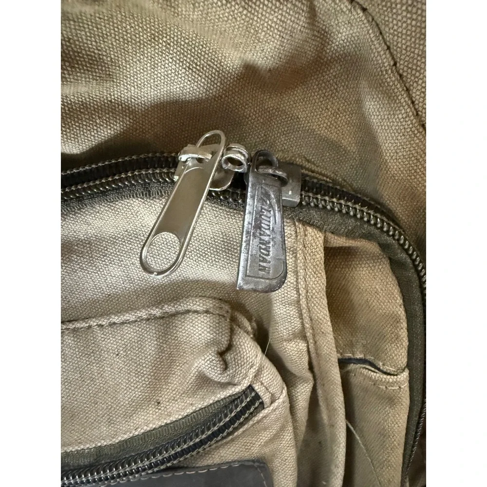 Vintage Ludandan Tan Canvas Backpack Rugged Outdoor Hiking Daypack Khaki